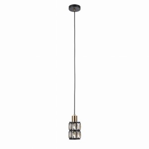 Menfi PND-44236-1-BK-GD lampa wisząca czarna z mosiądzem klosz szkło bursztynowe 1xE27