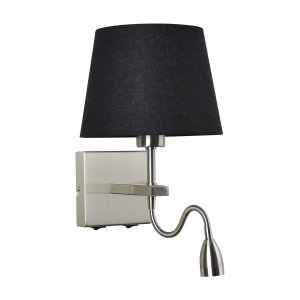 NORTE kinkiet satynowy z czarnym abażurem i lampką do czytania LED 6W 1xE27 WL-1122-2-BL-SN-RO-BL