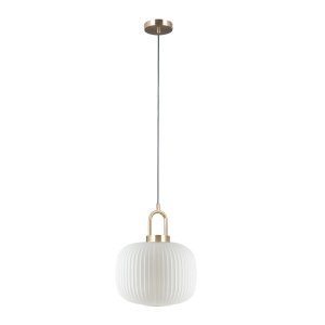 FOSSE złota lampa wisząca z białym ryflowanym kloszem 1xE27 PND-408817-1-HBR-WH