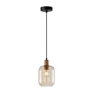 NORLIS czarno-złota lampa wisząca klosz bursztynowy 1xE27 PND-54738A-1-BRO-AMB