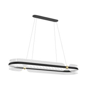 SOPLA lampa wisząca owalna czarna klosz akrylowy LED 56W 3000K PND-63728-56W-3K-BK-GD