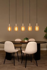 LAMBRES lampa wisząca beżowa taupe 5xE27 abażury żeberkowe LUCIDE 45410/05/41