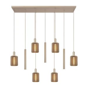 LAMBRES lampa wisząca beżowa taupe 6xE27 + 3xGU10 abażury żeberkowe i rurki LUCIDE 45410/09/41