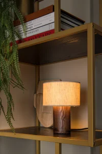 TACHINA lampa stołowa ciemne drewno abażur 15cm beżowy len 1xE27 LUCIDE 06525/81/70