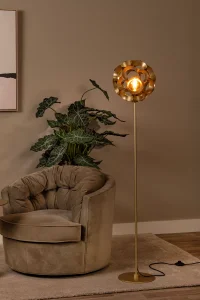 HANNELORE lampa stojąca złoty mat 1xE27 klosz z pierścieni LUCIDE 10723/01/02