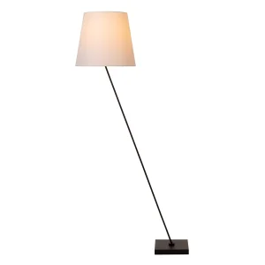PENDIO lampa podłogowa czarna regulowana 1xE27 biały abażur LUCIDE 19790/81/30