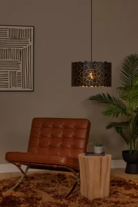ALMELO lampa wisząca czarno-złota 1xE27 abażur z prześwitami LUCIDE 21434/40/30