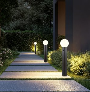 MURES lampa zewnętrzna stojąca z czujnikiem 80cm antracyt klosz biała kula IP44 1xE27 TRIO 469869142
