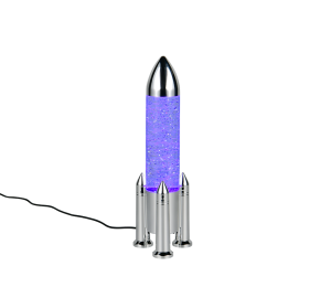 APOLLO lampa stołowa srebrna rakieta podświetlenie z brokatem LED RGB R53571187