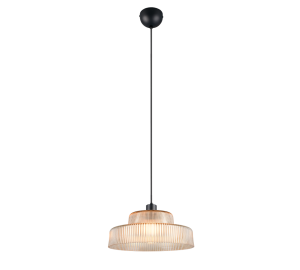 ABELLA lampa wisząca czarna klosz szkło bursztynowe ryflowane 1xE27 R36761013