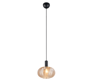 ELVEZIA lampa wisząca czarna klosz szkło bursztynowe z tłoczeniem 1xE27 R36771013