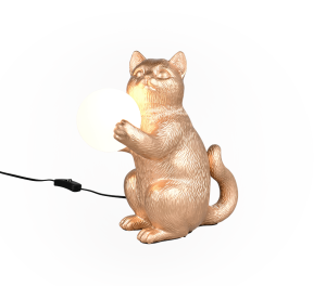 GATIO lampa stołowa złoty kot trzymający świecącą białą kulę G9 R56621079