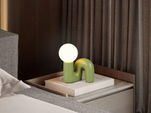 QUINN organiczna lampa stołowa z zielonej ceramiki klosz biała kula 1xG9 R56821015