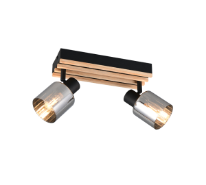 TRAVIA lampa ścienna sufitowa czarna z lamelkami klosz szkło dymione 2xE14 R86532032