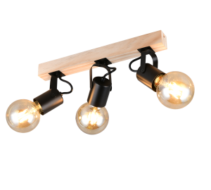 LYNAR czarna lampa z drewnem regulowana 3xE27 R86663032