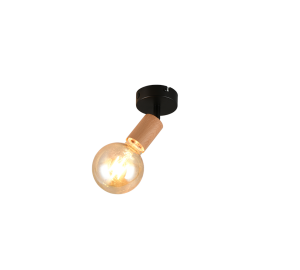 LAMEGO lampa ścienna sufitowa czarna oprawka imitacja drewna 1xE27 R86681035