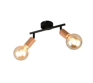 LAMEGO lampa ścienna sufitowa czarna oprawka imitacja drewna 2xE27 R86682035