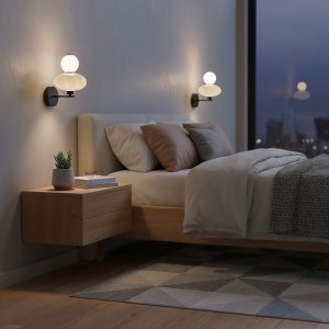 TORDI lampa ścienna ceramika beżowa klosz biały  LED 8W 3000K wykończenie czarne WL-94721-1A-YLL
