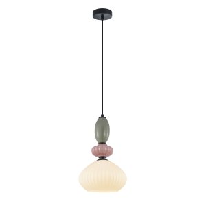 ALTRA lampa wisząca czarna klosz biały ryflowany kolorowa ceramika 1xE27 PND-36787-1A-BK-WH