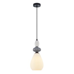 ALTRA lampa wisząca czarna klosz biały ryflowany kolorowa ceramika 1xE27 PND-36787-1B-BK-WH