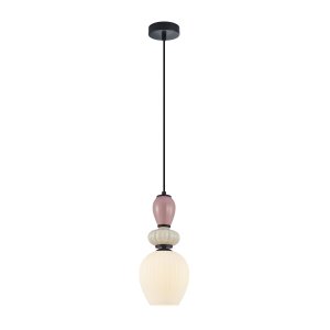 ALTRA lampa wisząca czarna klosz biały ryflowany kolorowa ceramika 1xE27 PND-36787-1C-BK-WH