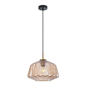 ANTITA lampa wisząca czarno-złota klosz geometryczny szkło bursztynowe fi 30cm 1xE27 PND-3644-1-BRO-AMB