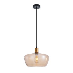 PAROLA lampa wisząca czarno-złota klosz szkło bursztynowe fi 30cm 1xE27 PND-3636-1-BRO-AMB