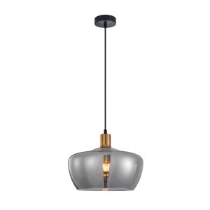 PAROLA lampa wisząca czarno-złota klosz szkło dymione fi 30cm 1xE27 PND-3636-1-BRO-SG
