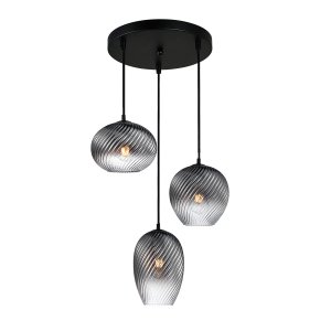 ALIAS lampa wisząca czarna różne klosze szkło dymione cieniowane 3xE27 PND-3672-3A-BK-SG