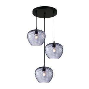 BRESCO lampa wisząca czarna klosze szkło dymione 3xE27 kaskada PND-3033-3A-BK-SG