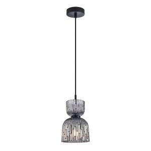 BALME lampa wisząca czarno-złota klosz podwójny kielich dymiony 1xE27 PND-3619-1-BK-SG
