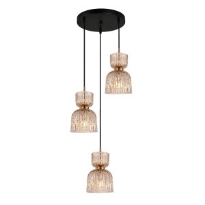 BALME lampa wisząca potrójna czarno-złota klosze podwójne kielichy amber 3xE27 PND-3619-3A-BRO-AMB