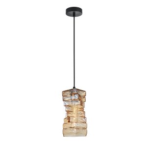 ALTERA lampa wisząca czarna klosz asymetryczny szkło amber 1xE27 PND-3219-1-BRO-AMB