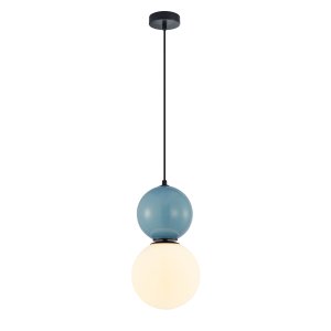 MASTAL lampa wisząca czarna niebieska ceramika klosz 20cm biała kula 1xE27 PND-36603-1L-BK-BLU