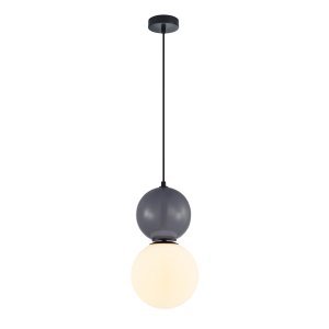 MASTAL lampa wisząca czarna szara ceramika klosz 20cm biała kula 1xE27 PND-36603-1L-BK-GR