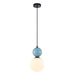 MASTAL lampa wisząca czarna niebieska ceramika klosz 18cm biała kula 1xE27 PND-36603-1M-BK-BLU
