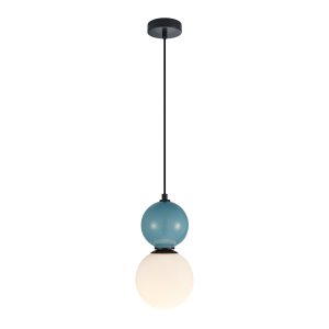 MASTAL lampa wisząca czarna niebieska ceramika klosz 15cm biała kula 1xE27 PND-36603-1S-BK-BLU