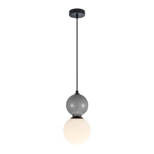 MASTAL lampa wisząca czarna szara ceramika klosz 15cm biała kula 1xE27 PND-36603-1S-BK-GR