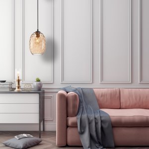 NOVALA lampa wisząca czarna klosz owalny szkło amber 1xE27 PND-3031-1-BRO-AMB