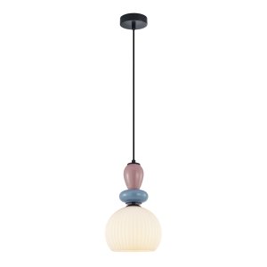 DOMALI lampa wisząca czarna klosz biały ryflowany 20cm ceramika niebieska różowa 1xE27 PND-36816-1A-BK-WH