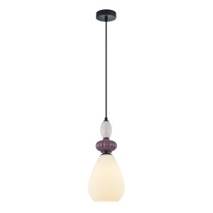 DOMALI lampa wisząca czarna klosz biały ryflowany 17cm ceramika szara fioletowa 1xE27 PND-36816-1C-BK-WH