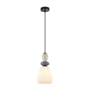 DOMALI lampa wisząca czarna klosz biały ryflowany 18cm ceramika szara 1xE27 PND-36816-1D-BK-WH