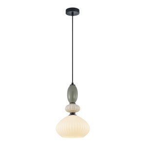 DOMALI lampa wisząca czarna klosz biały ryflowany 22,5cm ceramika szara 1xE27 PND-36816-1E-BK-WH