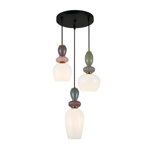 MARTELO lampa wisząca ceramiczna  z białymi kloszami fioletowa niebieska różowa zielona 3xE27 PND-36545-3-GD-WH