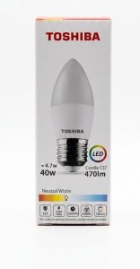 Żarówka 4.7W E27 C37 świeczka 470lm 4000K TOSHIBA 5 lat