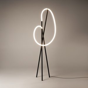 CROCHET nowoczesna czarna lampa stojąca ze świecącą liną LED 36W 3000K MOD369FL-L36B3K