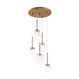 BASIC FORM lampa wisząca duża złota klosze mrożone kula 5xG9 MOD521PL-05G
