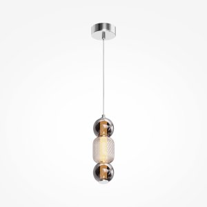 DROP lampa wisząca chrom szkło dymione i przeźroczyste ze szlifem LED 16W 3000K MOD273PL-L16CH3K
