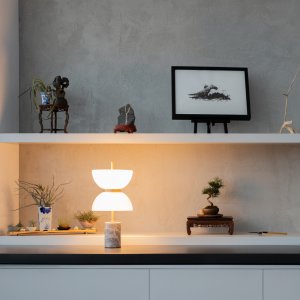 KYOTO lampa stołowa szary marmur z białym kloszem wykończenie złote LED 11W 3000K MOD178TL-L11GR3K