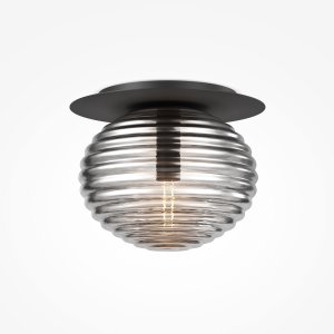 REELS lampa sufitowa klosz dymione szkło ryflowane fi 32cm wykończenie czarne 1xE27 MOD268CL-01B